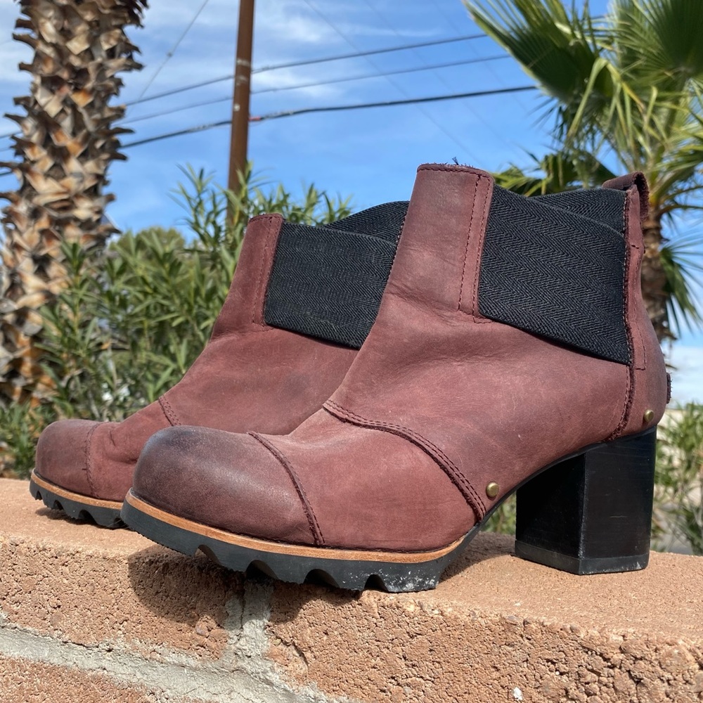 Sorel Block Heel Chelsea Boot Red